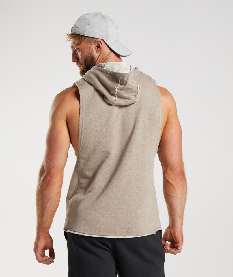 Men's Gymshark Legacy Drop Arm Hoodie Beige | CA 0713D5